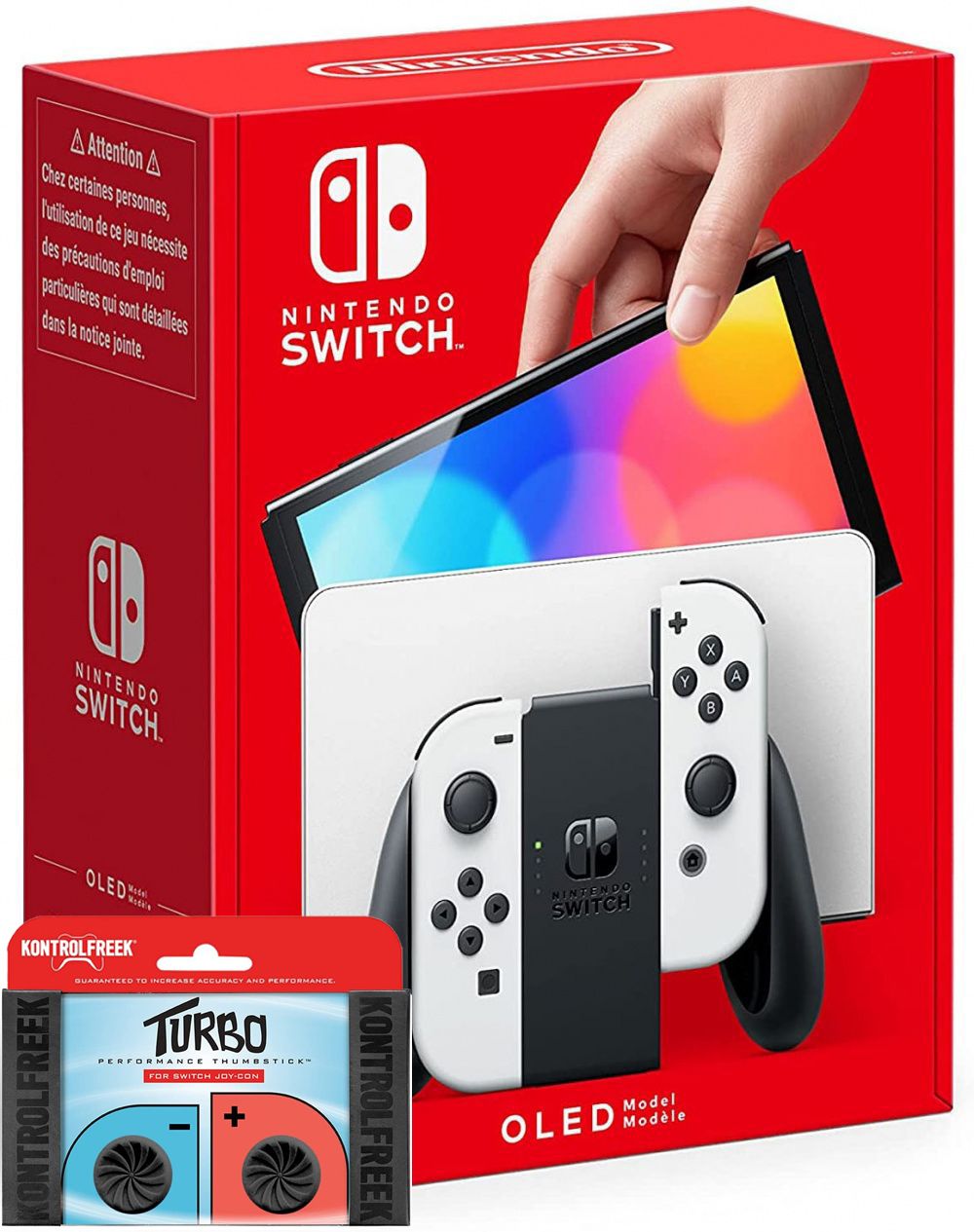 Nintendo Switch (OLED Model) White+Kontrolfreek Turbo Black Nintendo Switch Joy-Con