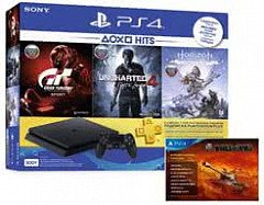 PlayStation 4 Slim 500 Gb Black (HZD+GTS+UC4+Wargaming+PSPlus 3)